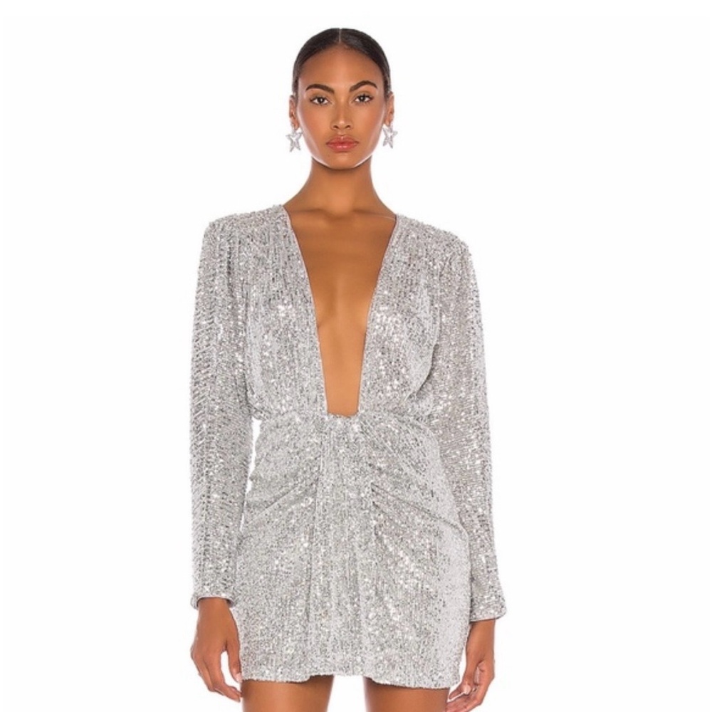 NEW L'Academie The Cherita Mini Dress Grey BX8 size large